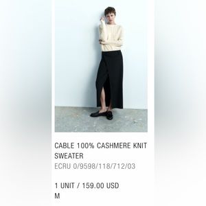 Zara cable knit 100% cashmere sweater - M